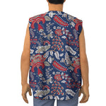 Blue Vintage Bohemian Floral Print Sleeveless Baseball Jersey