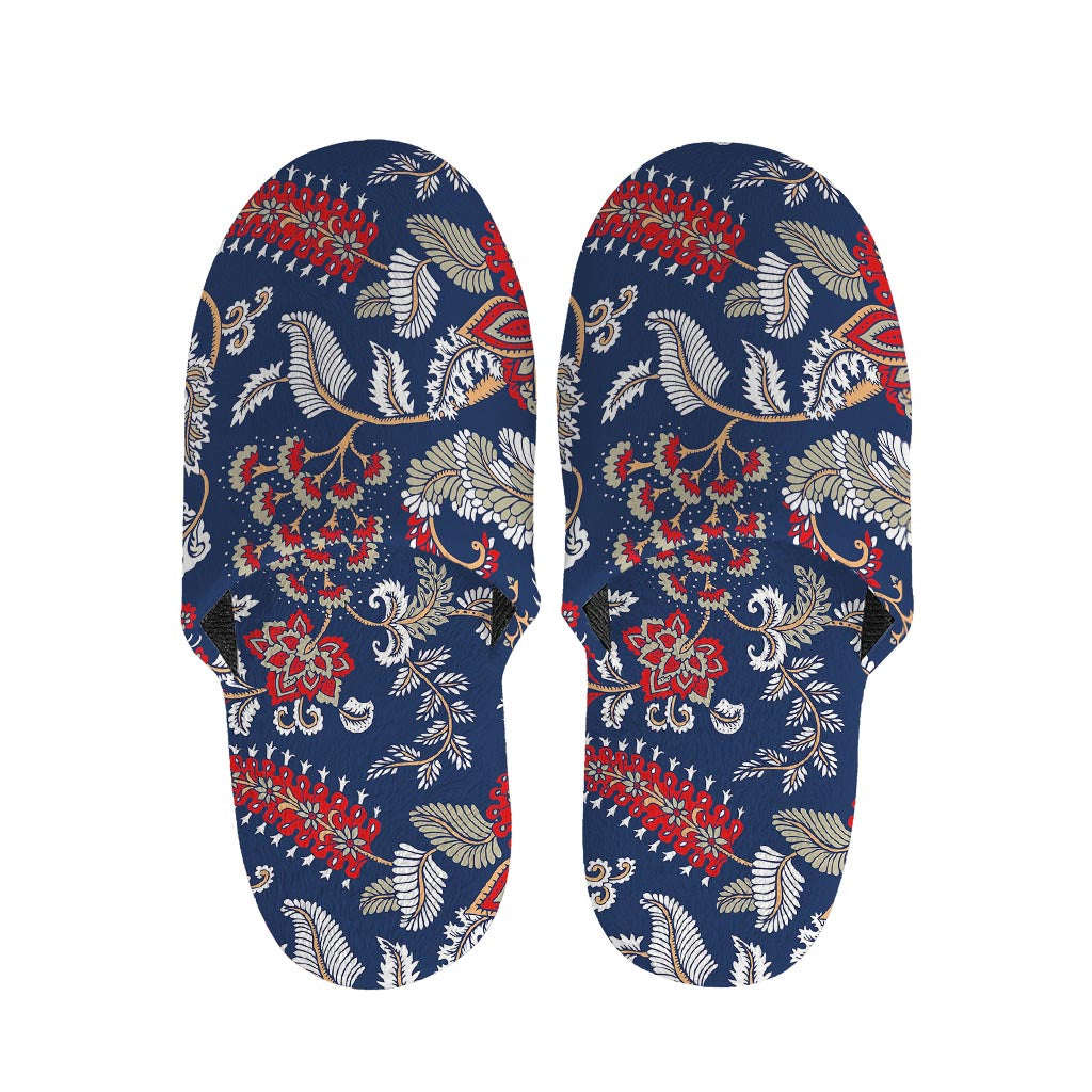 Blue Vintage Bohemian Floral Print Slippers