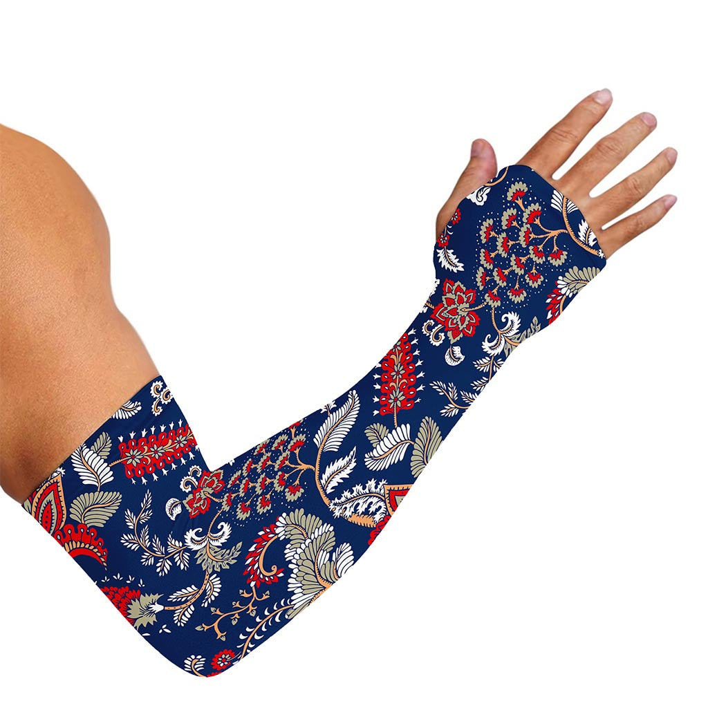 Blue Vintage Bohemian Floral Print Sun Protection Arm Sleeves