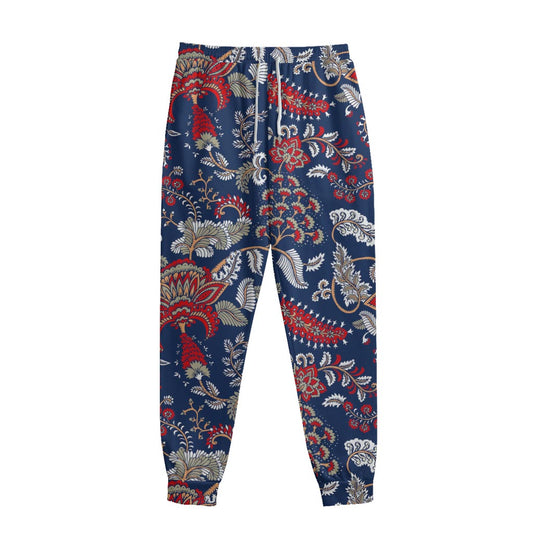 Blue Vintage Bohemian Floral Print Sweatpants