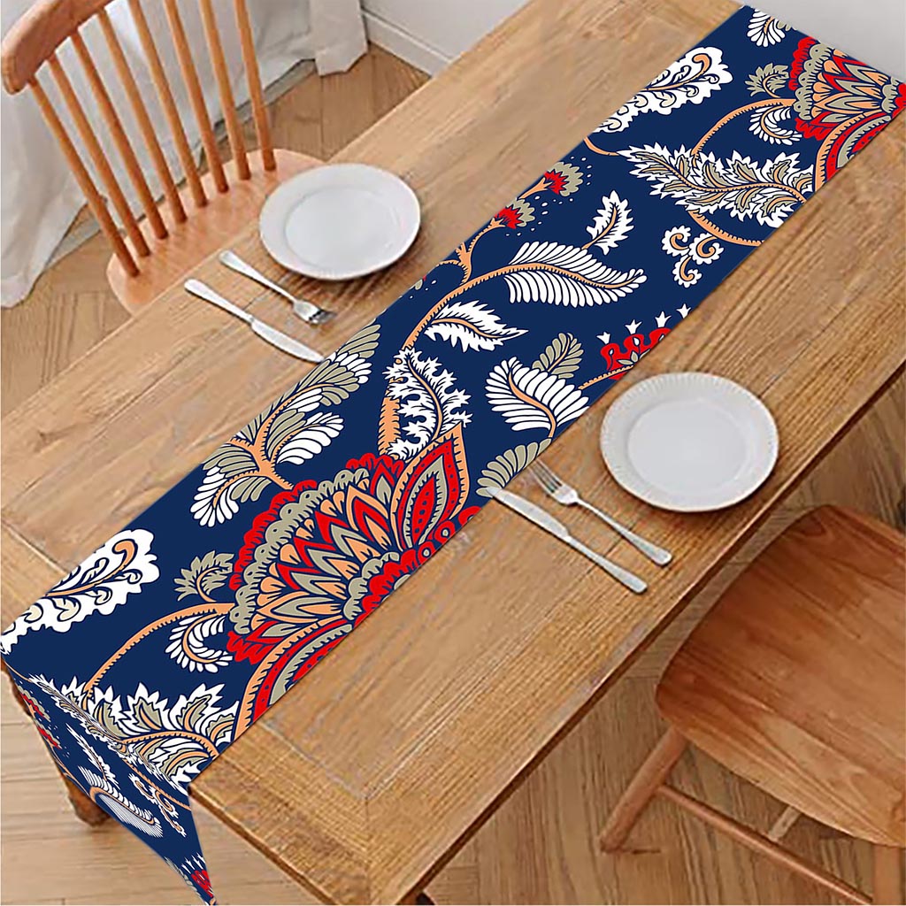 Blue Vintage Bohemian Floral Print Table Runner