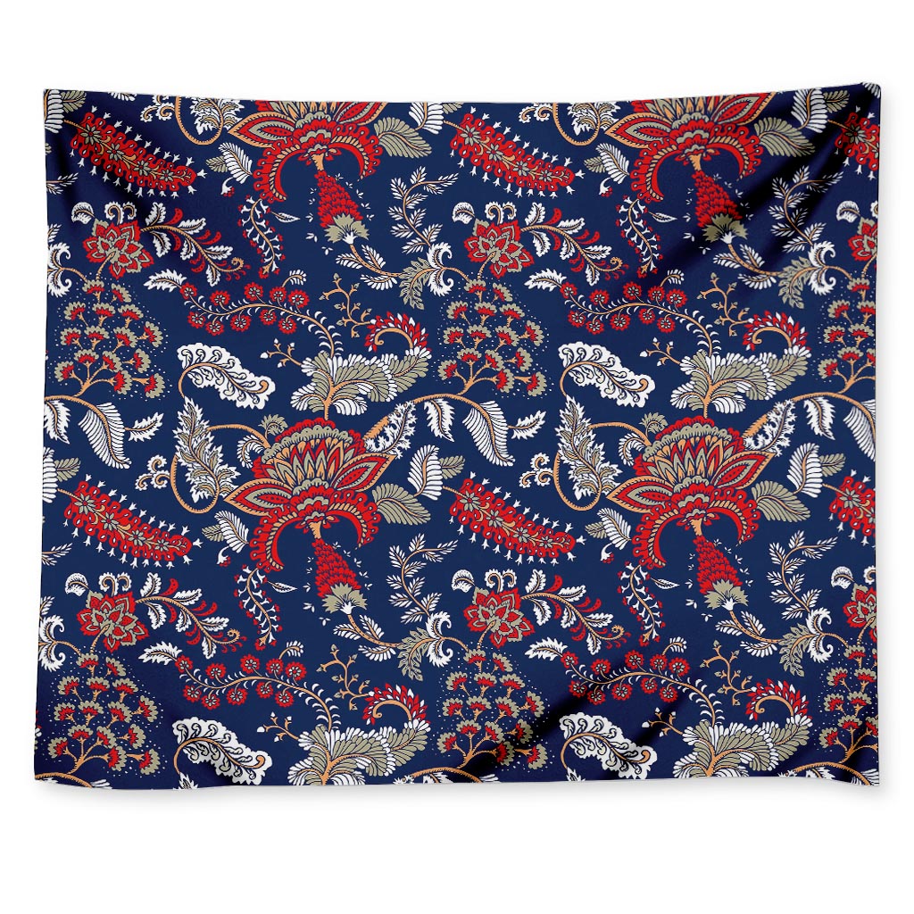 Blue Vintage Bohemian Floral Print Tapestry
