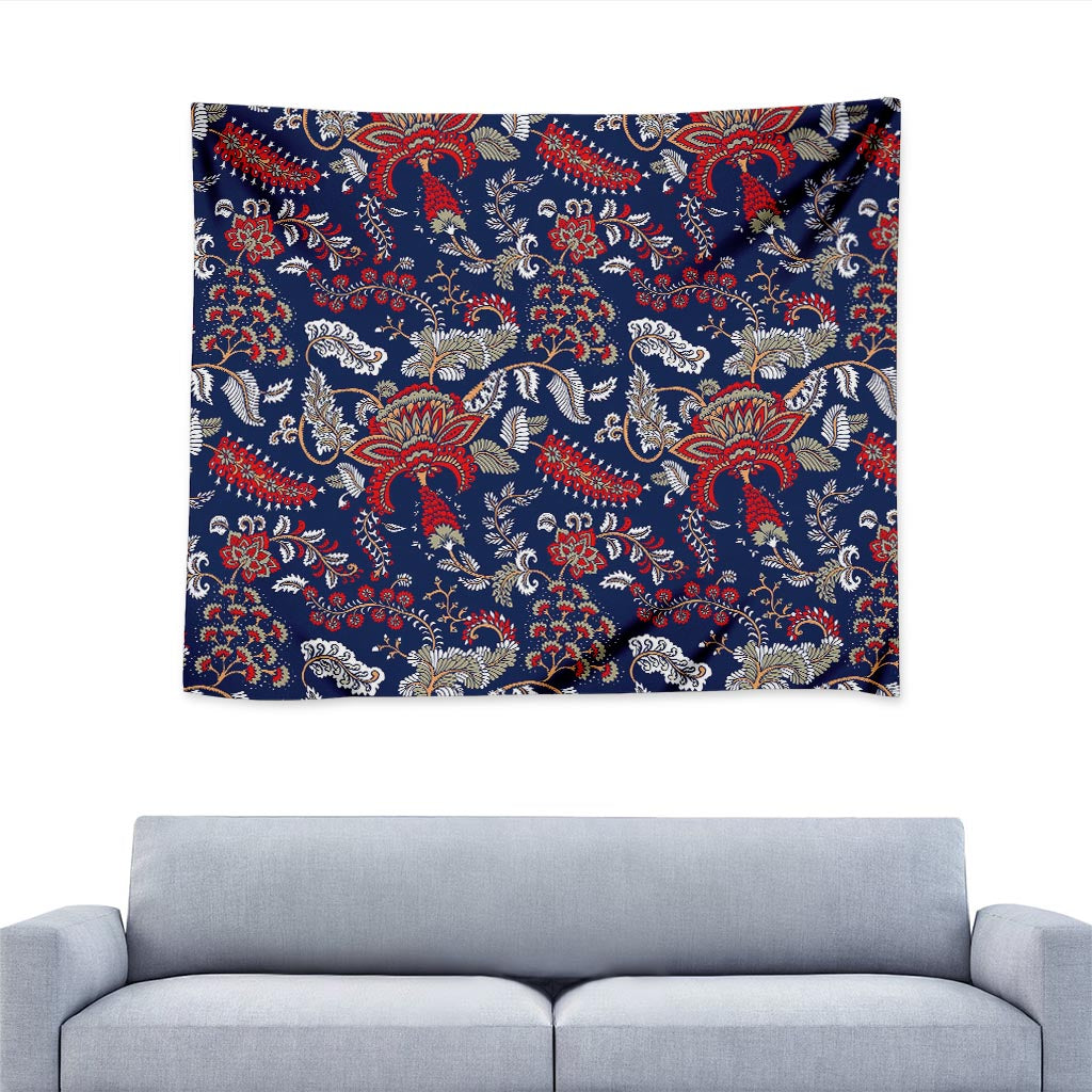 Blue Vintage Bohemian Floral Print Tapestry