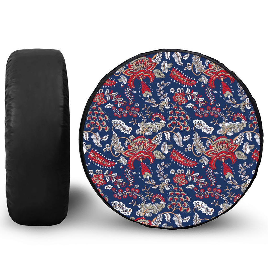Blue Vintage Bohemian Floral Print Tire Cover