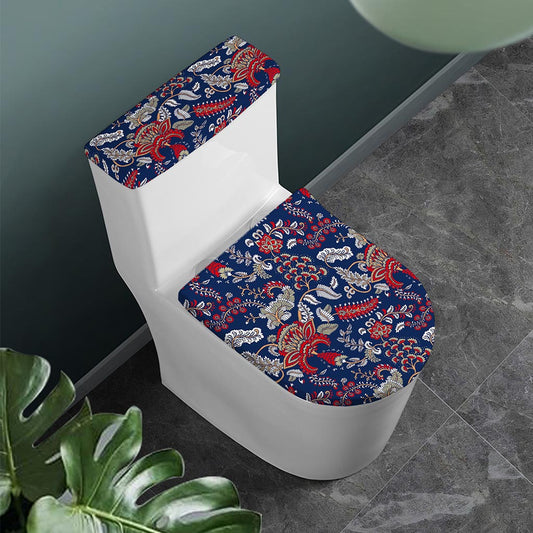 Blue Vintage Bohemian Floral Print Toilet Lid And Tank Cover Set