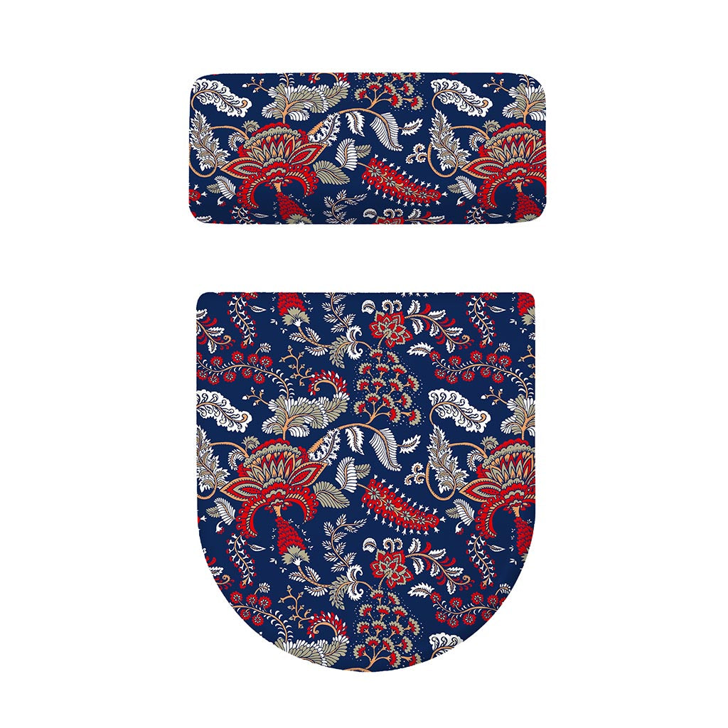 Blue Vintage Bohemian Floral Print Toilet Lid And Tank Cover Set
