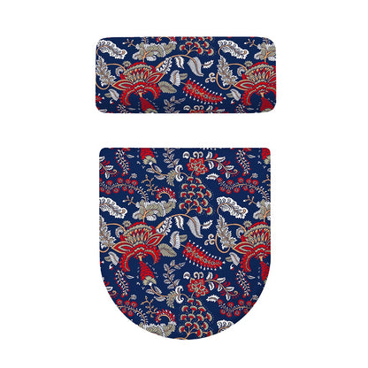 Blue Vintage Bohemian Floral Print Toilet Lid And Tank Cover Set