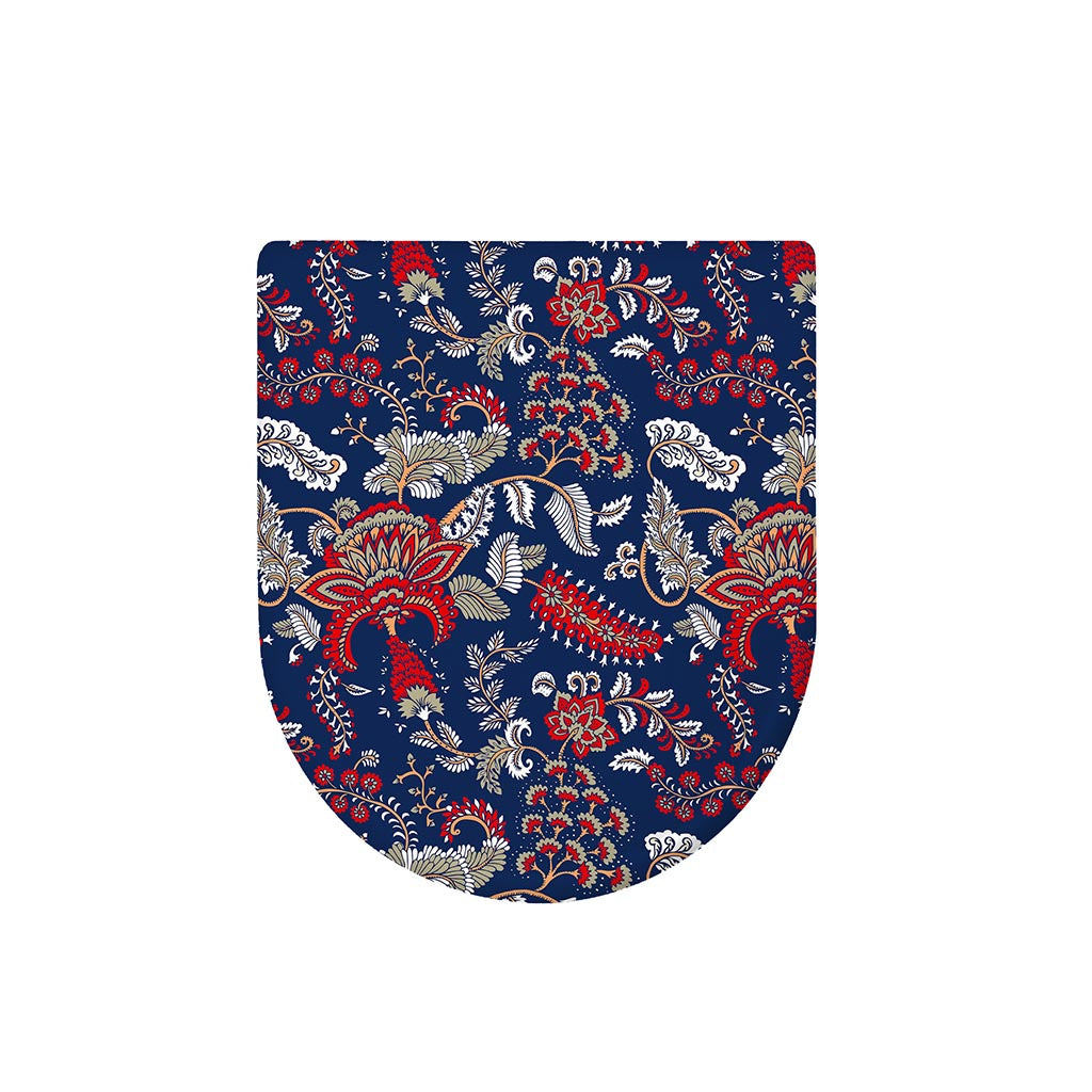 Blue Vintage Bohemian Floral Print Toilet Lid Cover