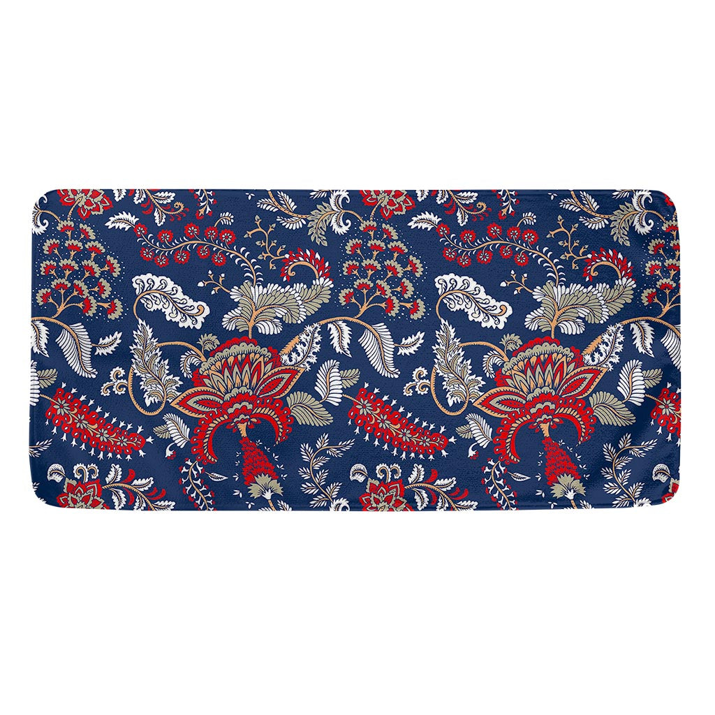 Blue Vintage Bohemian Floral Print Towel