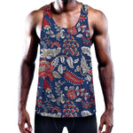 Blue Vintage Bohemian Floral Print Training Tank Top
