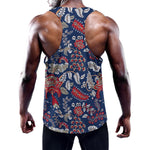 Blue Vintage Bohemian Floral Print Training Tank Top