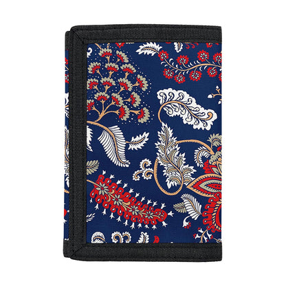 Blue Vintage Bohemian Floral Print Trifold Wallet