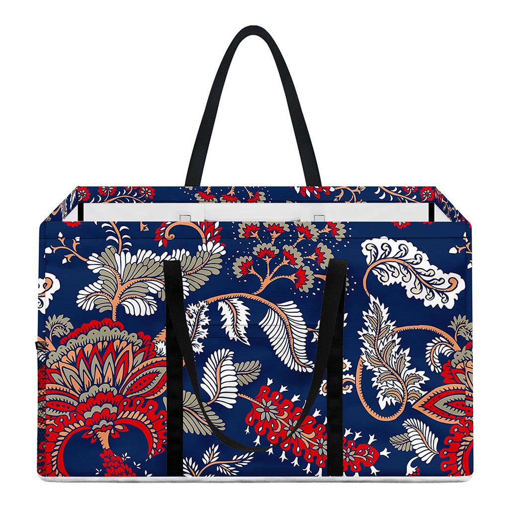 Blue Vintage Bohemian Floral Print Utility Tote Bag