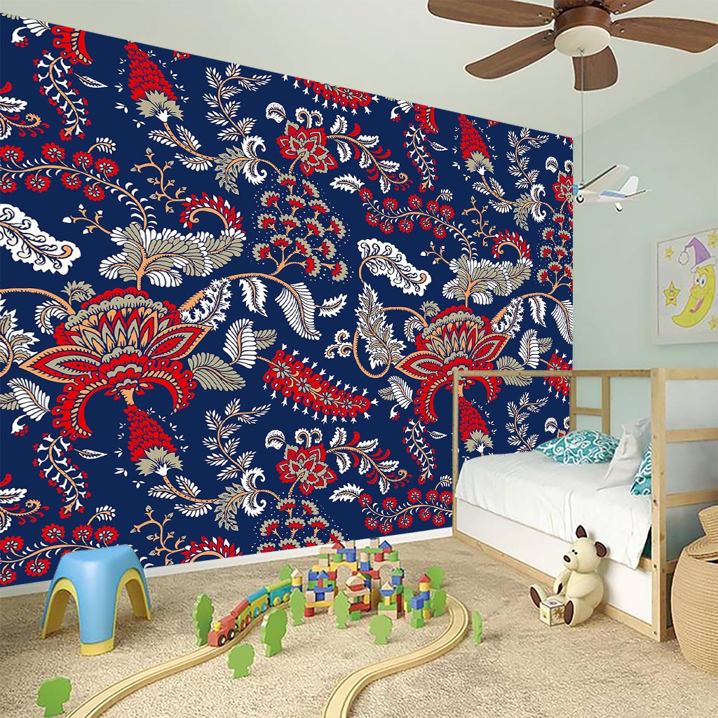 Blue Vintage Bohemian Floral Print Wall Sticker