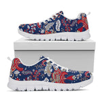 Blue Vintage Bohemian Floral Print White Running Shoes