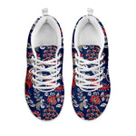 Blue Vintage Bohemian Floral Print White Running Shoes