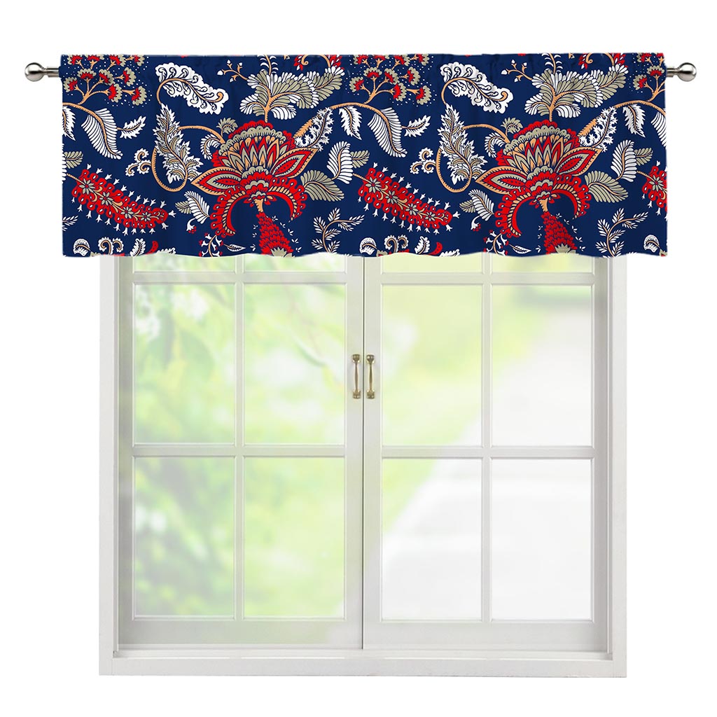 Blue Vintage Bohemian Floral Print Window Valance