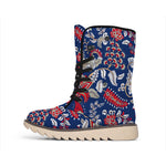 Blue Vintage Bohemian Floral Print Winter Boots