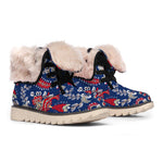Blue Vintage Bohemian Floral Print Winter Boots