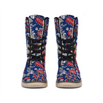 Blue Vintage Bohemian Floral Print Winter Boots