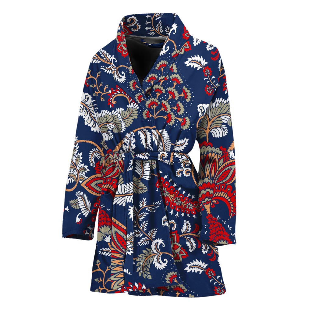 Blue Vintage Bohemian Floral Print Women's Bathrobe