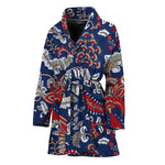Blue Vintage Bohemian Floral Print Women's Bathrobe