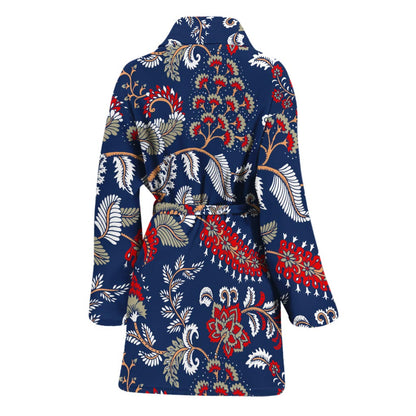 Blue Vintage Bohemian Floral Print Women's Bathrobe