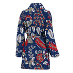 Blue Vintage Bohemian Floral Print Women's Bathrobe