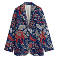 Blue Vintage Bohemian Floral Print Women's Blazer