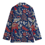 Blue Vintage Bohemian Floral Print Women's Cotton Blazer