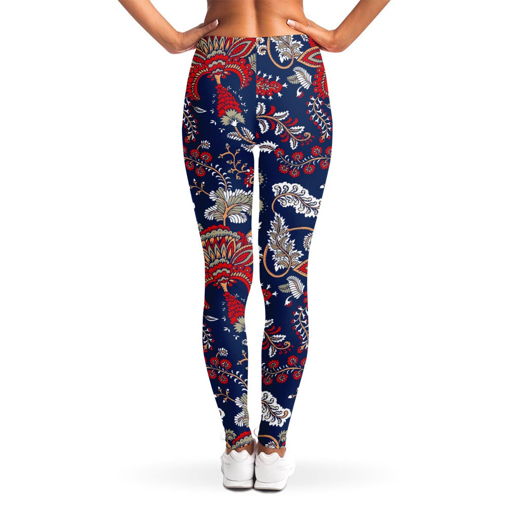 Blue Vintage Bohemian Floral Print Women's Leggings