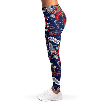 Blue Vintage Bohemian Floral Print Women's Leggings