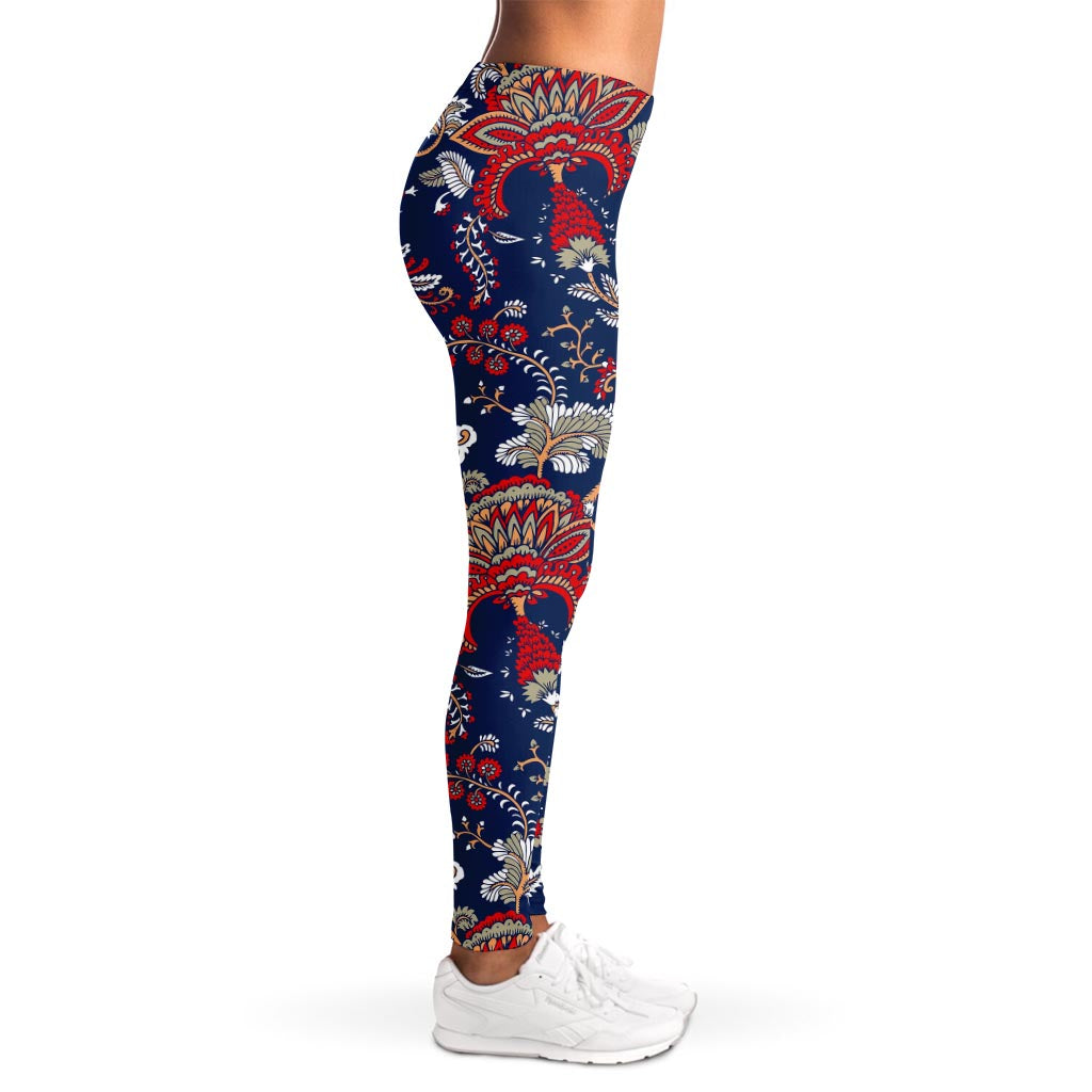 Blue Vintage Bohemian Floral Print Women's Leggings