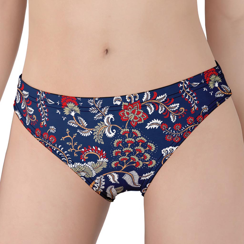 Blue Vintage Bohemian Floral Print Women's Panties
