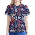 Blue Vintage Bohemian Floral Print Women's Polo Shirt