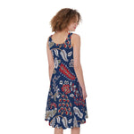 Blue Vintage Bohemian Floral Print Women's Sleeveless Dress