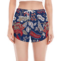 Blue Vintage Bohemian Floral Print Women's Split Running Shorts