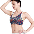 Blue Vintage Bohemian Floral Print Women's Sports Bra