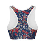 Blue Vintage Bohemian Floral Print Women's Sports Bra