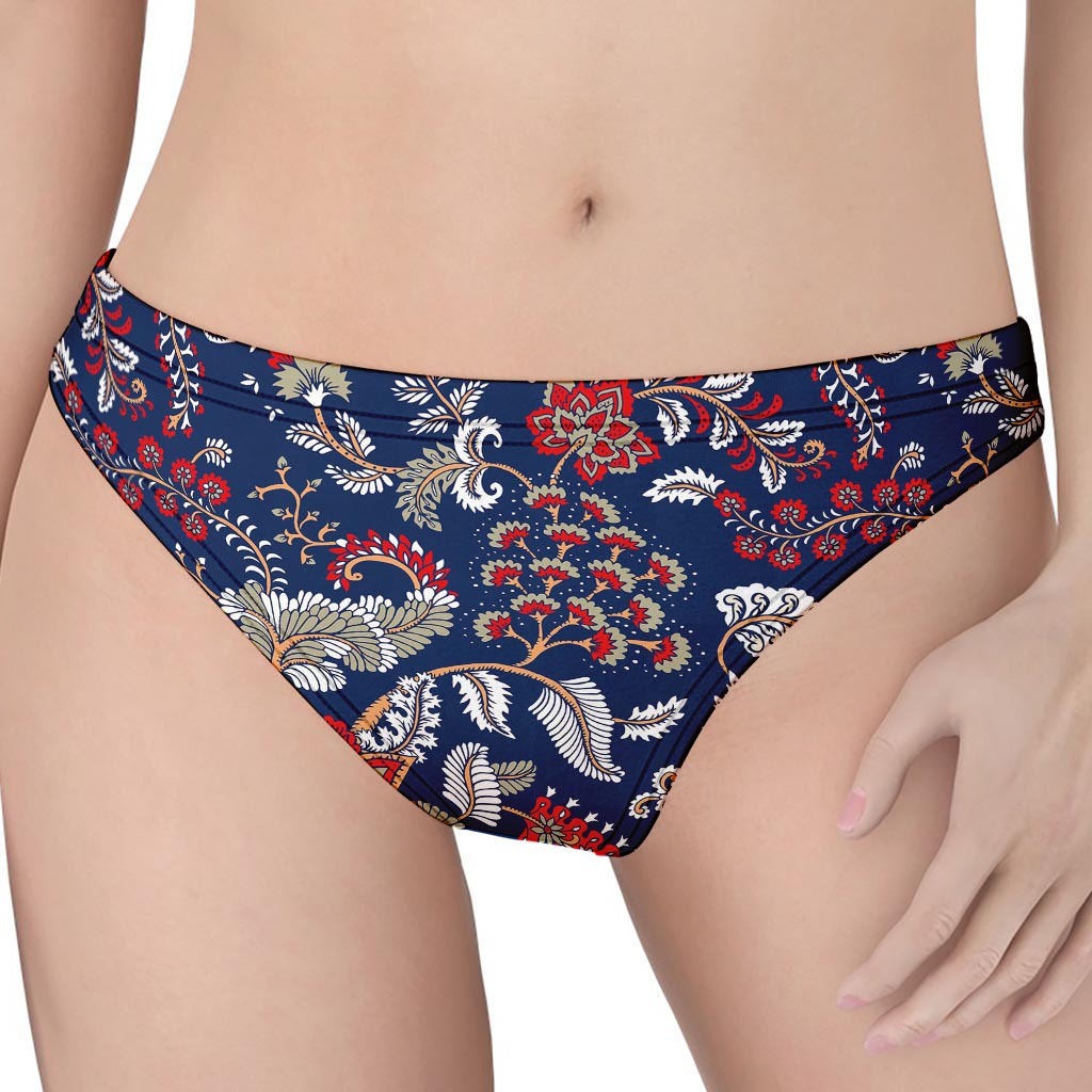 Blue Vintage Bohemian Floral Print Women's Thong