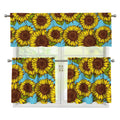 Blue Vintage Sunflower Pattern Print 3 Piece Kitchen Curtains