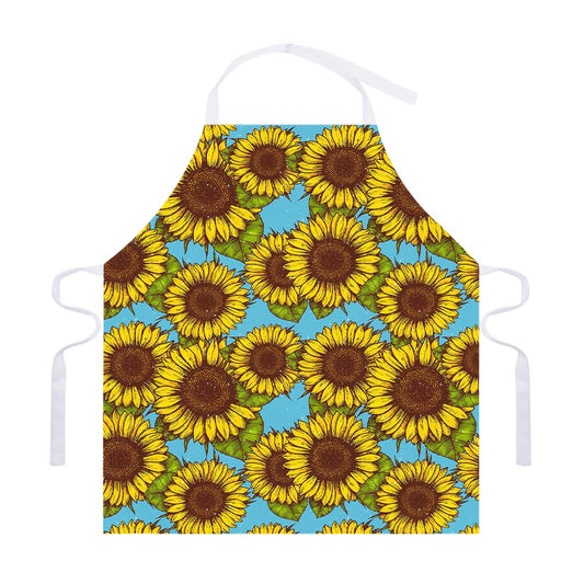 Blue Vintage Sunflower Pattern Print Adjustable Apron