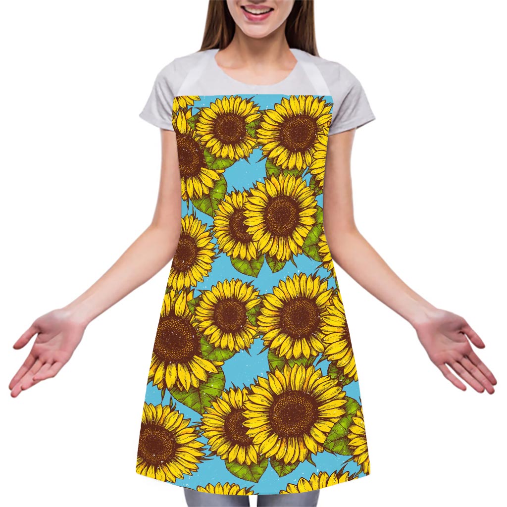 Blue Vintage Sunflower Pattern Print Adjustable Apron