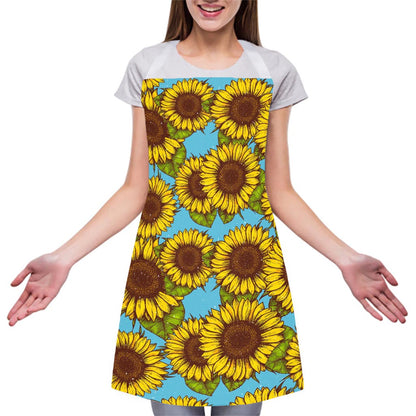 Blue Vintage Sunflower Pattern Print Adjustable Apron