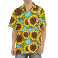 Blue Vintage Sunflower Pattern Print Aloha Shirt