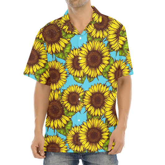 Blue Vintage Sunflower Pattern Print Aloha Shirt