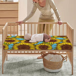 Blue Vintage Sunflower Pattern Print Baby Crib Sheet