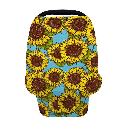 Blue Vintage Sunflower Pattern Print Baby Seat Cover