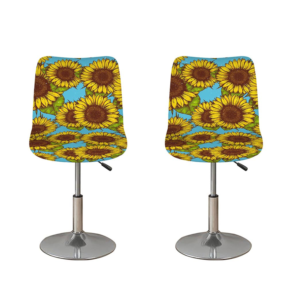 Blue Vintage Sunflower Pattern Print Bar Stool Covers