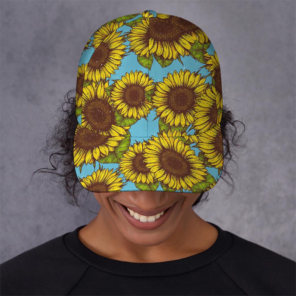 Blue Vintage Sunflower Pattern Print Baseball Cap